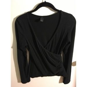 Prana Black Long Sleeve Wrap Top, S